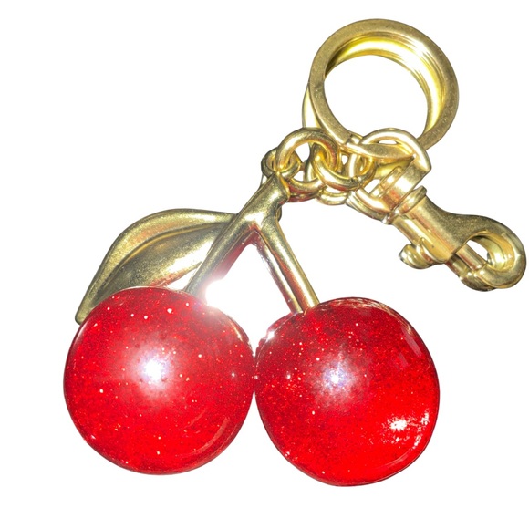 - Accessories - Vintage-Style Red Glitter Cherry Keychain Bag Charm - Gold Hardware